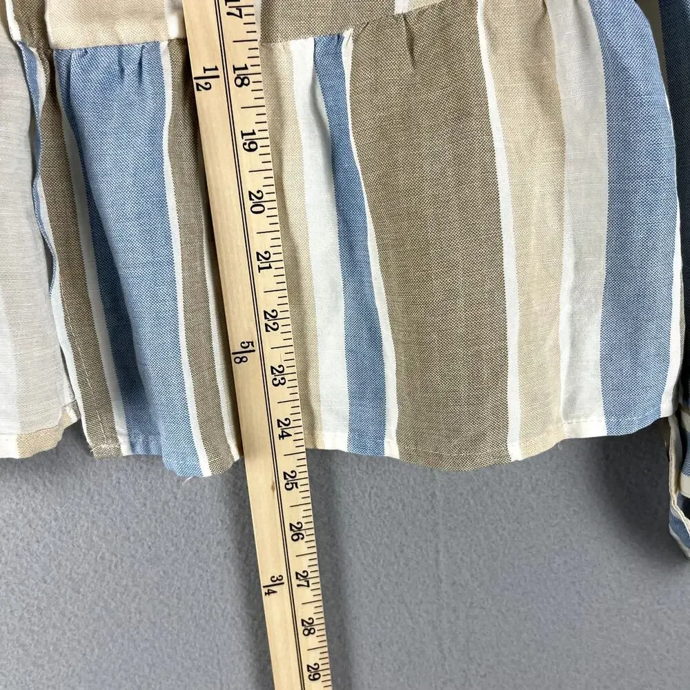 Zara Jacket Womens Large Striped Blue Linen BlendOpen Front Peplum Coastal NWT - Picture 8 of 16